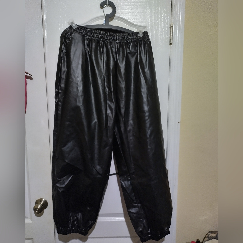 Black faux leather Shein 4XL jogger pants